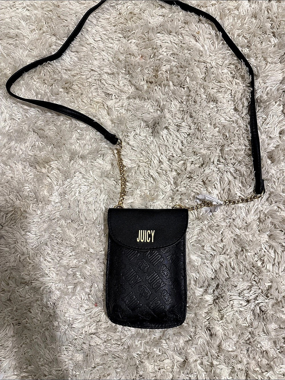 Juicy Couture Black Embossed Phone Crossbody Pouch with Chain Strap